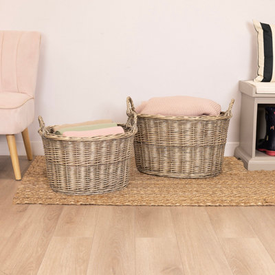 Snug Set Of Two Oval Wicker Log Baskets Storage - 4