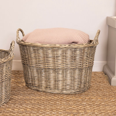 Snug Set Of Two Oval Wicker Log Baskets Storage - 5