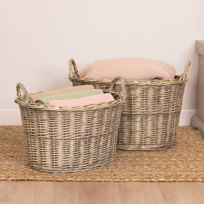 Snug Set Of Two Oval Wicker Log Baskets Storage - 6