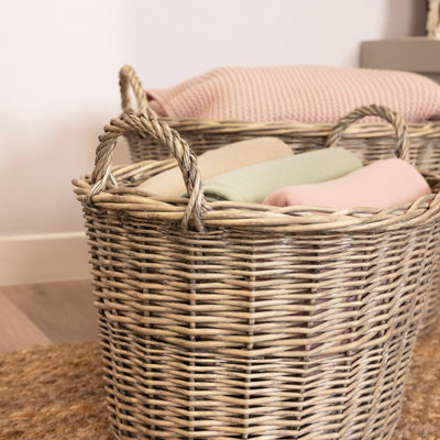 Snug Set Of Two Oval Wicker Log Baskets Storage - 7