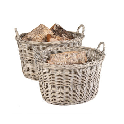 Snug Set Of Two Oval Wicker Log Baskets Storage - 8