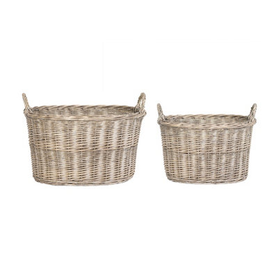 Snug Set Of Two Oval Wicker Log Baskets Storage - 9