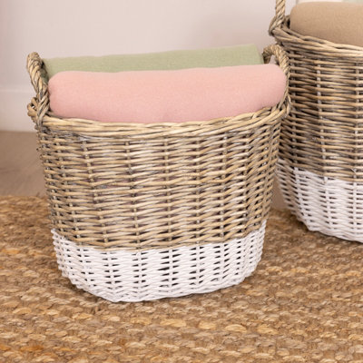 Snug Set Of Two Two Toned Wicker Log Baskets Storage Handmade - 4