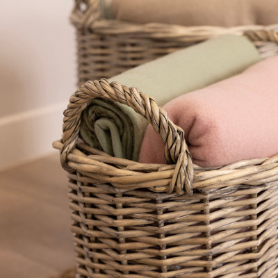 Snug Set Of Two Two Toned Wicker Log Baskets Storage Handmade - 5