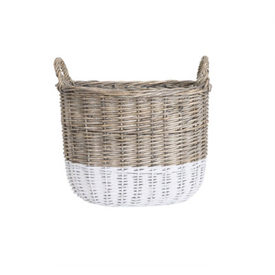 Snug Set Of Two Two Toned Wicker Log Baskets Storage Handmade - 8