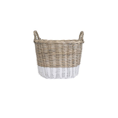 Snug Set Of Two Two Toned Wicker Log Baskets Storage Handmade - 9