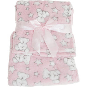 Snuggle Baby Soft Fleece Baby wrap Blanket - Pink Teddy Stars