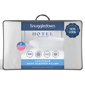 Snuggledown Back Sleeper Pillow 2 Pack Medium Support Pillow 100% Cotton Cover Comfortable 43x69cm