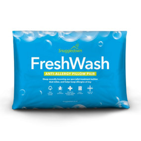 Snuggledown Freshwash Anti Allergy Pillows 2 Pack Medium Support Back Sleeper 100% Cotton Cover Hypoallergenic 48x74cm