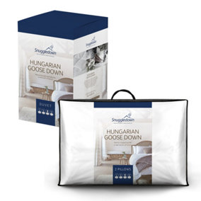 Snuggledown Hungarian Goose Down Double Duvet 13.5 Tog Winter Premium Quilt 2 Soft Pillows Jacquard Cotton Cover Machine Washable