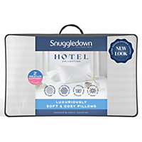 Snuggledown Luxurious Hotel Pillows 2 Pack Medium Support Back Sleeper Luxury Pain Relief Silky Soft Satin Striped Cover 48x74cm