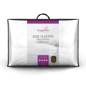 Snuggledown Side Sleeper Pillow 2 Pack Firm Support Side Sleeper Neck and Shoulder Pain Relief 100% Soft Cotton Cover 38x64cm