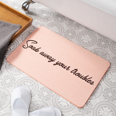 Soak Away Your Troubles Pink Stone Non Slip Bath Mat