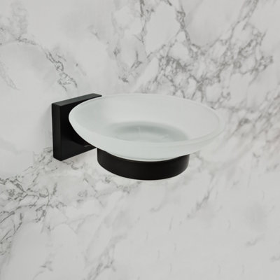 Soap Holder Black Glass Dish & Holder Modern Designer Bathroom Wall Mounted Accessory