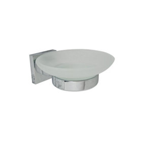 Soap Holder Chrome Glass Dish & Holder Modern Designer Bathroom Wall Mounted Accessory
