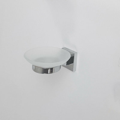 Soap Holder Chrome Glass Dish & Holder Modern Designer Bathroom Wall Mounted Accessory - 3