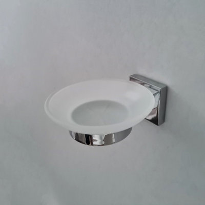 Soap Holder Chrome Glass Dish & Holder Modern Designer Bathroom Wall Mounted Accessory - 9