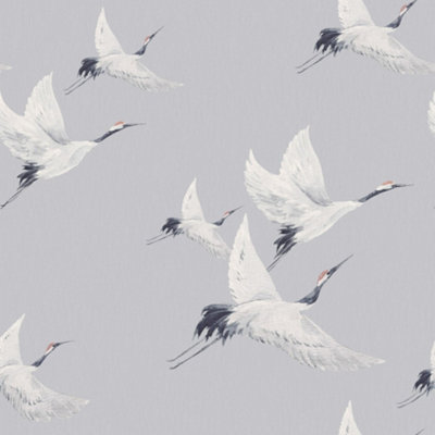 Soaring Cranes Wallpaper In Grey