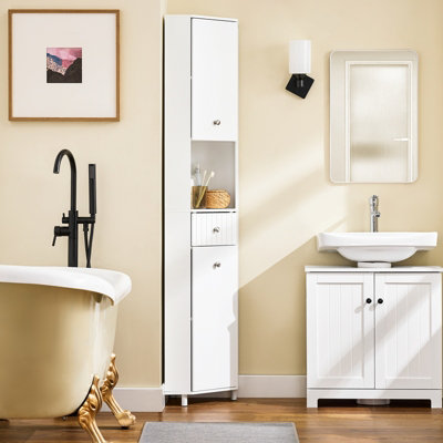 SoBuy BZR193-W, Tall Bathroom Corner Cabinet Bathroom Storage Cabinet ...