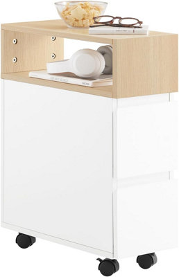 SoBuy FBT155-NW,Slim Rolling Side Table with 2 Drawers Bedside Table ...