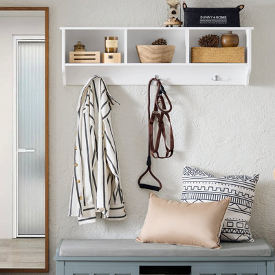 SoBuy FHK35-W, Wall Coat Rack Wall Shelf Wall Mounted Storage Unit with ...