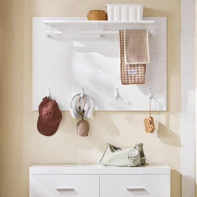 SoBuy FHK36-W, Wall Coat Rack Wall Shelf Wall Panel Wardrobe Panel with ...