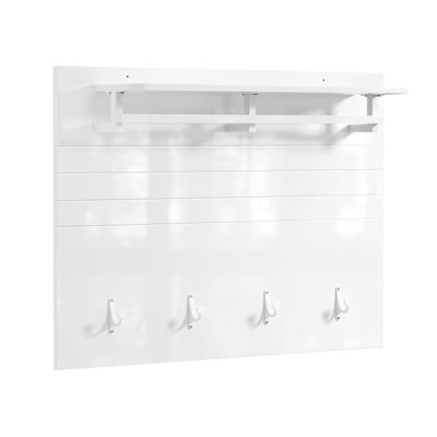SoBuy FHK36-W, Wall Coat Rack Wall Shelf Wall Panel Wardrobe Panel with ...