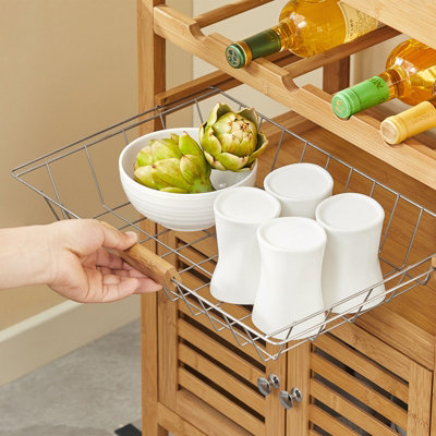 Chariot De Service En Bambou SOGES - 53x30,5x80 Cm - 4 Roues Avec Freins - Rangement Mobile Pour Cuisine, Salle De Bain