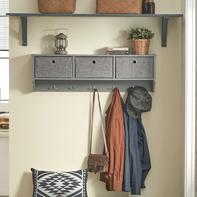 SoBuy FRG282-HG, Wall Mounted Coat Rack Wall Shelf Storage Unit with 3 ...