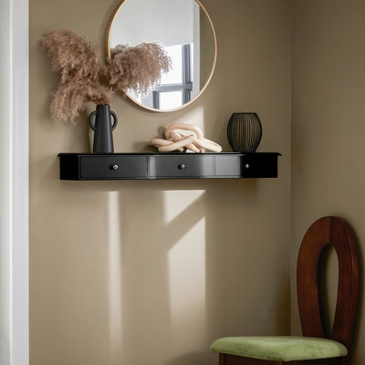 SoBuy FRG43-L-SCH,Floating Shelf Wall Storage Unit with 3 Drawers,Black, W94 x D15 x H10cm