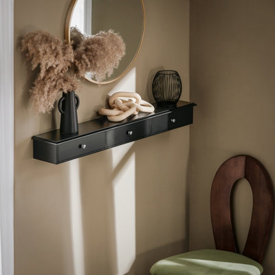SoBuy FRG43-L-SCH,Floating Shelf Wall Storage Unit with 3 Drawers,Black, W94 x D15 x H10cm