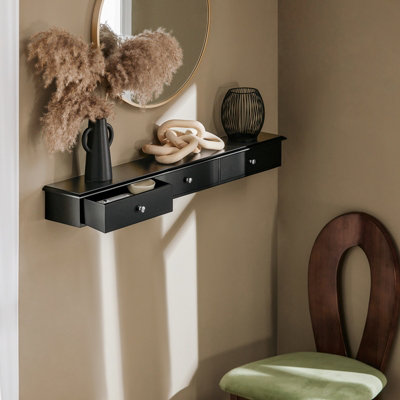 SoBuy FRG43-L-SCH,Floating Shelf Wall Storage Unit with 3 Drawers,Black, W94 x D15 x H10cm