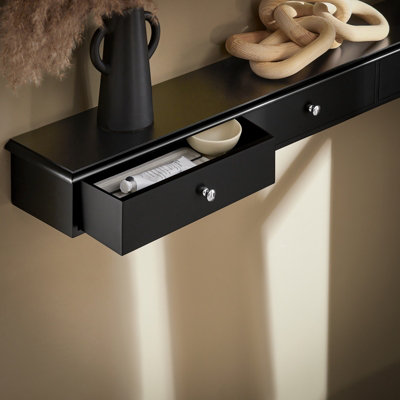 SoBuy FRG43-L-SCH,Floating Shelf Wall Storage Unit with 3 Drawers,Black, W94 x D15 x H10cm