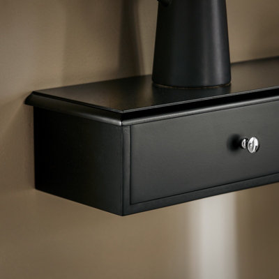 SoBuy FRG43-L-SCH,Floating Shelf Wall Storage Unit with 3 Drawers,Black, W94 x D15 x H10cm