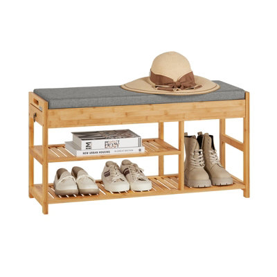 SoBuy FSR47-N, Bamboo Shoe Rack Shoe Bench with Seat Cushion,Wood Shoe ...