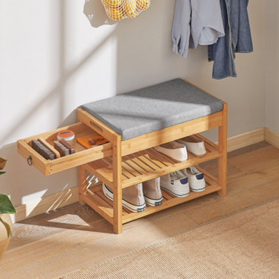 SoBuy FSR49-N, Hallway Bamboo Shoe Rack with Cushion and Drawer Shoe ...