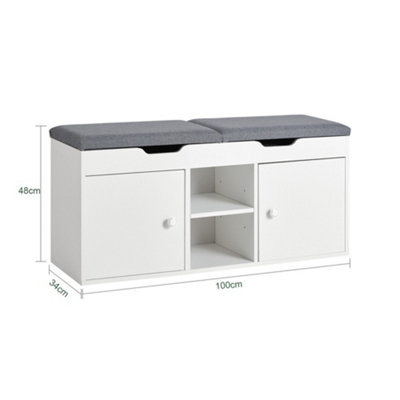 SoBuy FSR96-W, Shoe Rack with 2 Folding Padded Seats and 2 Doors