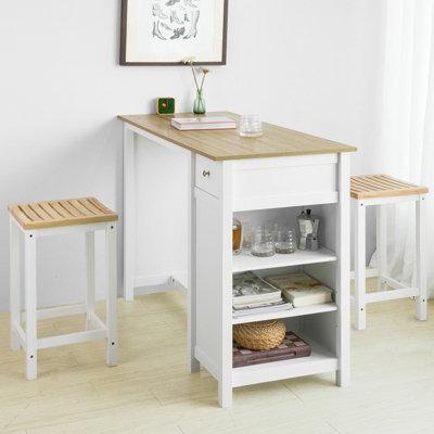 SoBuy FWT64-NW,Table Set with 2 Stools and 1 Drawer