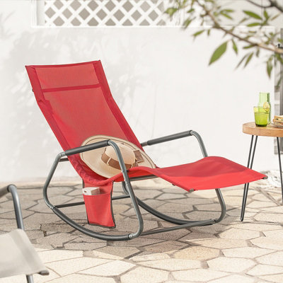 SoBuy Garden Rocking Sun Lounger Recliner Chair with Side Bag Red