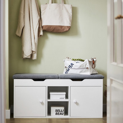 SoBuy Shoe Rack with 2 Folding Padded Seats and 2 Doors Storage Cabinet ...