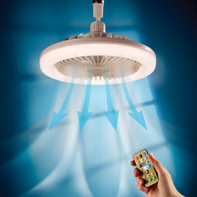 Socket Ceiling Fan with 36 LED Light - 3 Airflow Speeds with Remote Control, Fits Standard Bayonet Fitting