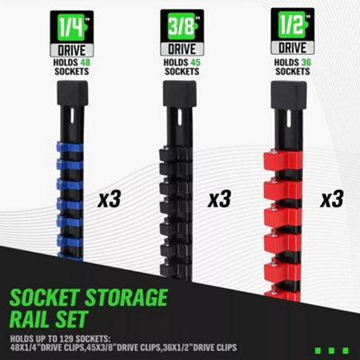 Socket Rail Organiser Storage Set - Wall Mountable, Holds 129 Sockets ...