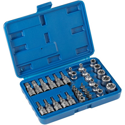 Socket Set - 34 pieces, 5/16 and 3/8 inch, plastic case - blue