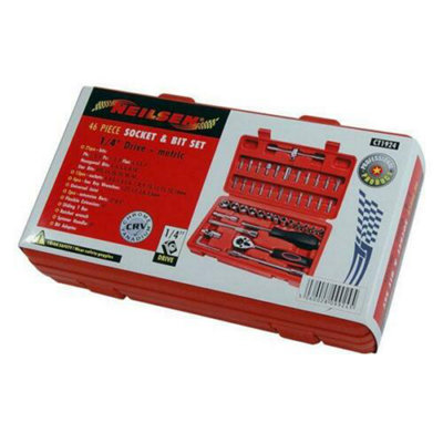 Socket Set 46 Pieces 1/4 Drive Socket and Bit Set Hex (Neilsen CT1924)