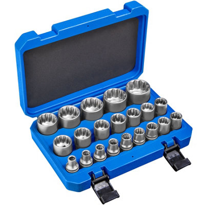 Socket Set External Multi-Tooth - 21-piece, 1/2 inch, plastic case included - blue