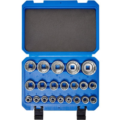 Socket Set External Multi-Tooth - 21-piece, 1/2 inch, plastic case included - blue