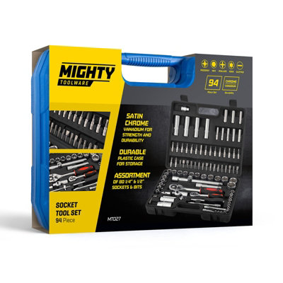 Socket Set & Screwdriver Bit Torx Ratchet Driver Case Tool Kit 94pc 1/2" & 1/4"