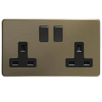 Sockits AB2GS1 13A 2 Gang Double Socket Antique Brass