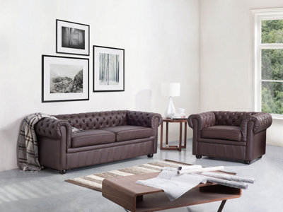 Sofa 3 Seater CHESTERFIELD Leather Brown