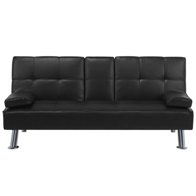 Sofa Bed 3 Seater ROXEN Faux Leather Black